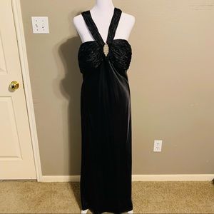 Elegant Black Satin Dress with Rhinestone Accents